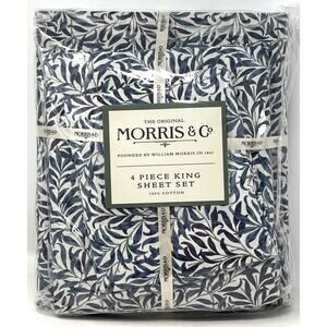 William MORRIS & CO KING Sheet Set Steel Blue All Cotton 4 pcs NIP